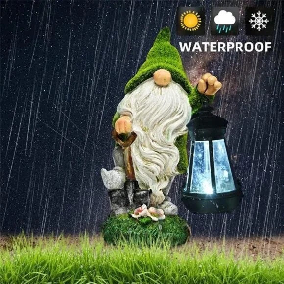 Funny Garden Gnome Statue Outdoor Resin Gnome Figurine Outdoor Solar Powered LED